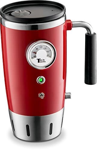 Tech Tools Heated Car Travel Mug - Keeps Your Bevrege Hot - Retro Style - Stainless Steel 12 Volts (Red)