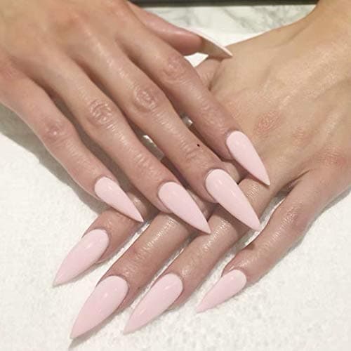 Skyvan 24 PCS/Set Long Stiletto Light Pink Press On False Nails Full Cover Fake Nails with Glue and Adhensive Tab