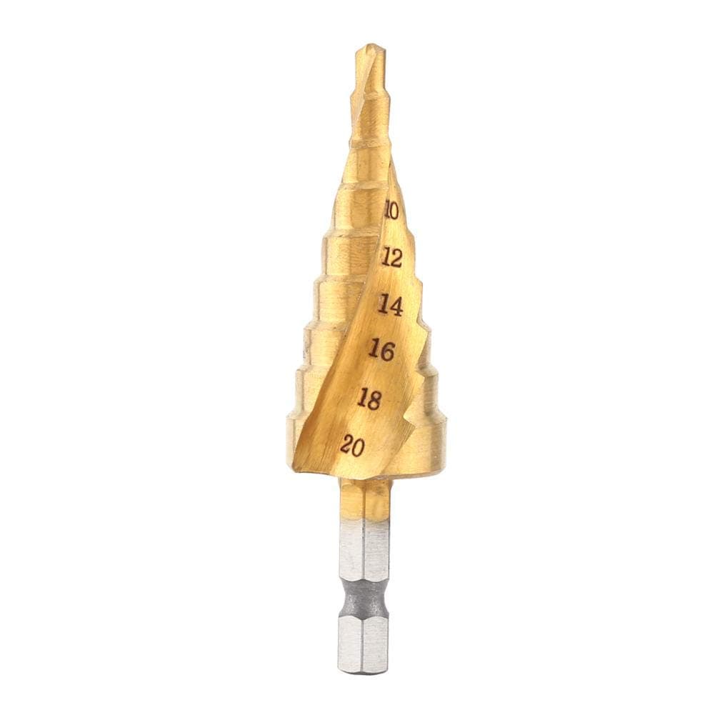 HilitandStep Drill Bit, High Speed Steel Stepped Cone Drill Bit Coated Spiral Flute Hex Shank 4-20mm