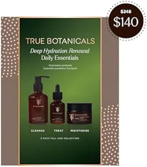 True Botanicals Deep Hydration Renewal Set | Anti-Aging | Reduce Fine Lines & Increase Hydration | Contains Renew Nourishing Cleanser, Chebula Active Serum, and Chebula Extreme Cream | Gift Set