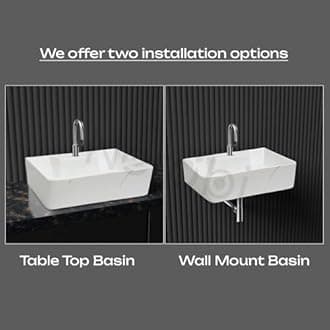 NEROBI Designer Ceramic Table Top Wash Basin For Bathroom | Wall Hung Washbasin | Wall Mounted Bathroom Sink | Wash Basin For Restaurant, Hotel (16 x 12 x 5 Inch)