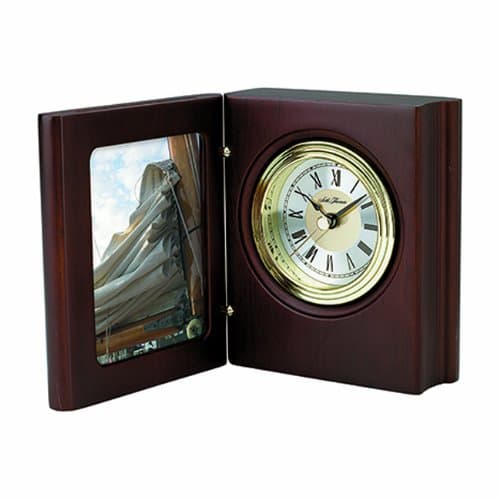 Seth Thomas Novel I Walnut Finish Wood Case Silver Dial Book Style with Photo Frame Mantel Clock