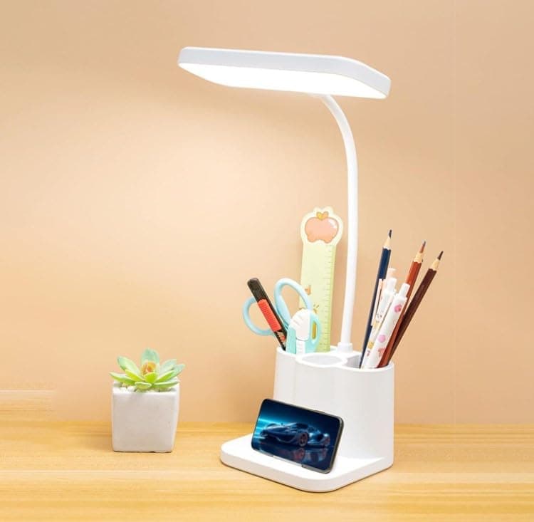 Desk Lamp,3 Reading Modes Adjustable Rechargeable Gooseneck Dimmable Led Led Desk Lamp with Pen Holder,Desk Light,White Table Lamp for Home Office Women Dorm Bedroom