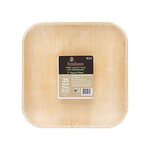 Frondware 7" All-Natural Palm Leaf Square Disposable Plates - Set of 25 - Elegant Wedding Dinnerware - Heavy Duty, Sturdy Party Plates - Compostable - Biodegradable - USDA Certified Biobased Product