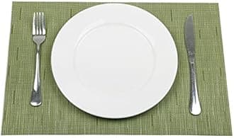 SHACOS Placemats Set of 6 Woven Vinyl Place Mats for Dining Table Wipe Clean Non Slip Christmas Table Mats (6, Olive Green)
