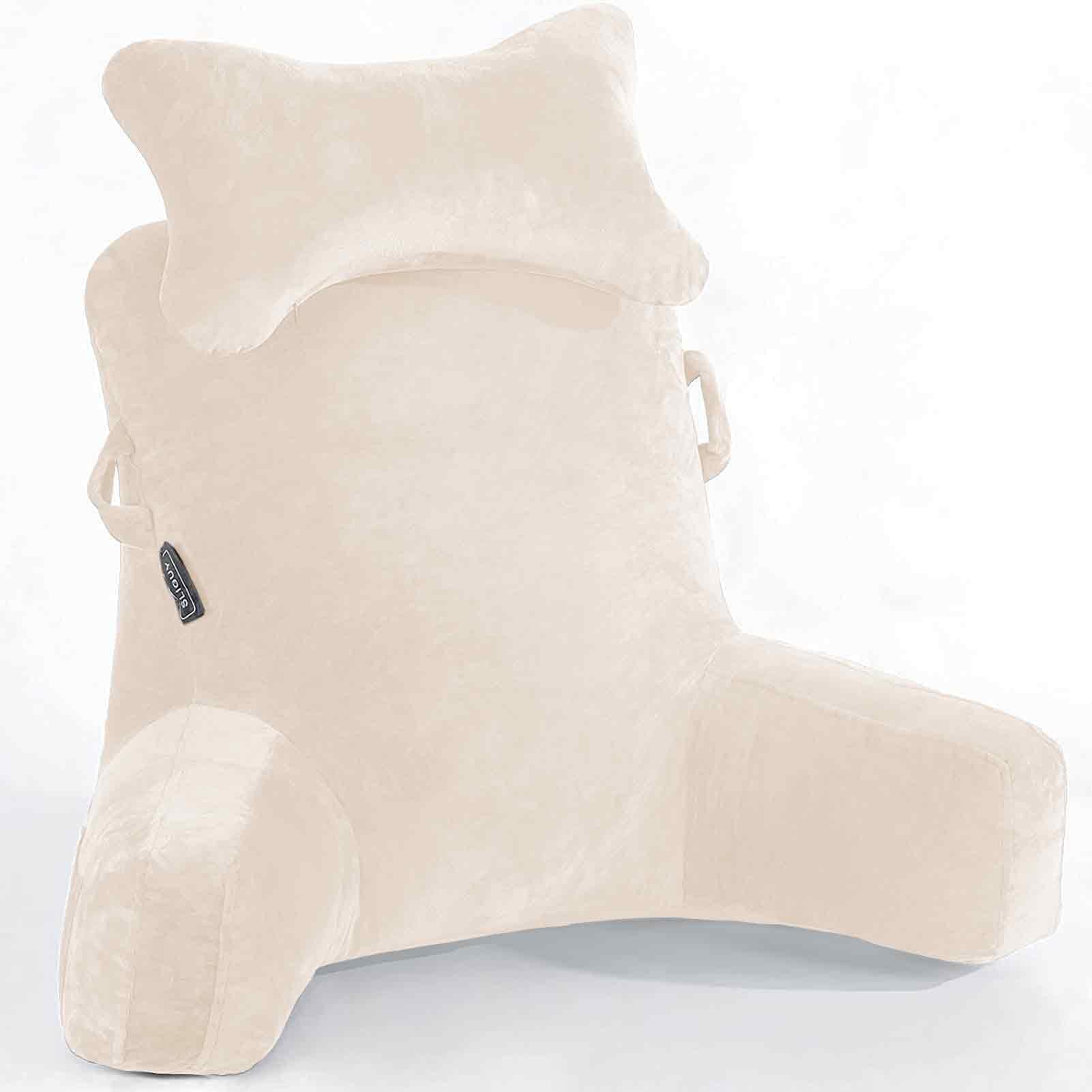 Reading Pillow-Extra Large 31" Bed Rest Pillow with Detachable Neck Roll & Arms for Sitting in Bed or Couch-Backrest Reading Pillow Adult Back Pillows for Reading/Watching TV/Gaming/Relaxing-Beige