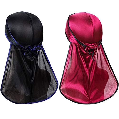 Silky Durag (2PCS/3PCS) with Extra Long Tail and Wide Straps Headwrap Du-Rag for 360 Waves