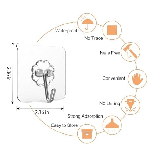 HASTHIP® 30 Pack Wall Hooks Strong Acrylic Backing Glue Wall Hooks Self-Adhesive Wall Hooks for Bathroom, Kitchen Waterproof Ultra Adhesive Wall Hooks (Clear)