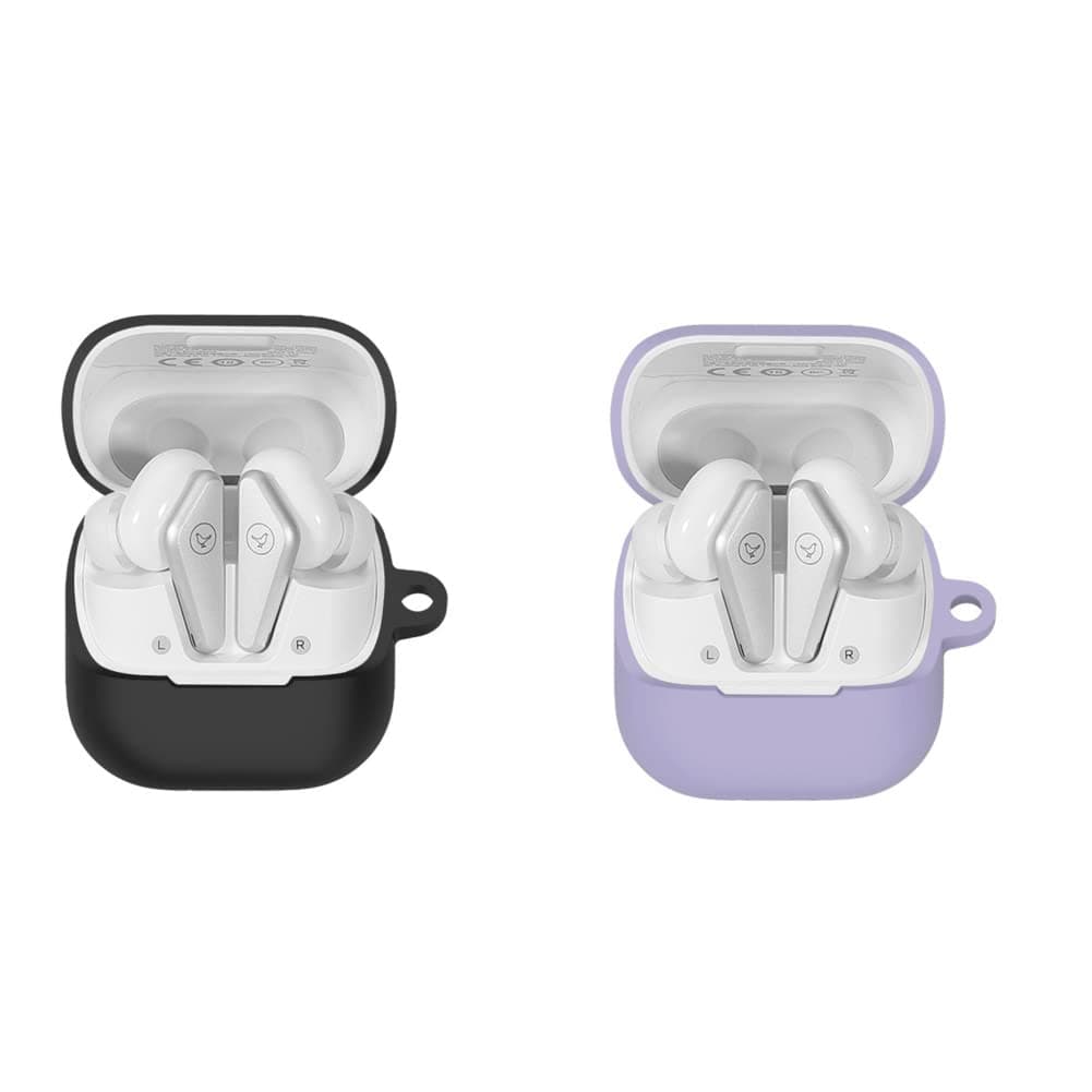 2 Pack DAYJOY Soft Silicone Protective Case Cover Compatible with Libratone Air Color/Libratone AIR+ 2 (2nd Generation) /Air+3 Earphone, Protective Skin Sleeve with Key Chain(Black+Purple)