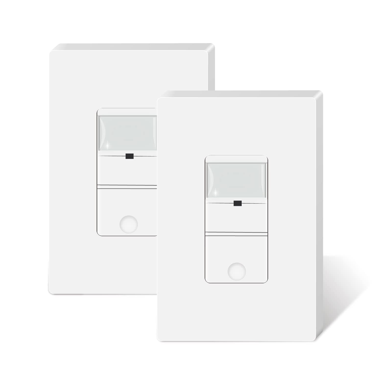 2 Pack Motion Activated Switch, in Wall Occupancy Sensor Switch, Single Pole PIR Infrared Motion Activated Light Switch, Neutral Wire Required, Wall Plate Included, UL Listed