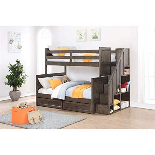 building blocks Ryan Staircase Twin Over Full Bunk Bed with Bookcase in Grey