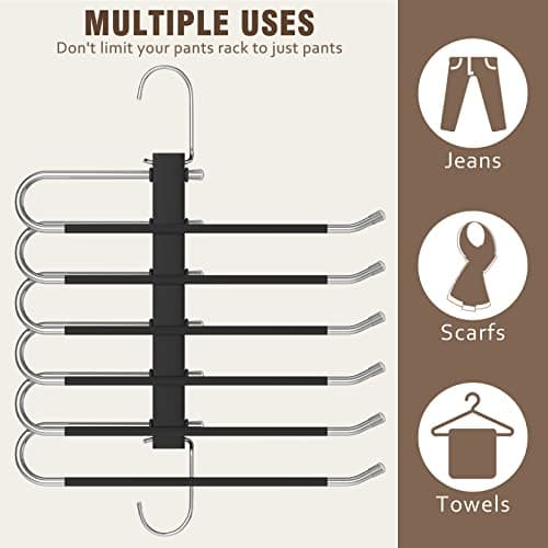 𝐍𝐞𝐰𝐞𝐬𝐭 4 Pack Pants Rack Hanger Space Saving for Closet, Multi Functional Pants Rack, Upgraded Anti-Slip Pants Organizer & Jean Hangers for Closet Suit for Trousers Scarf Slack (Black)