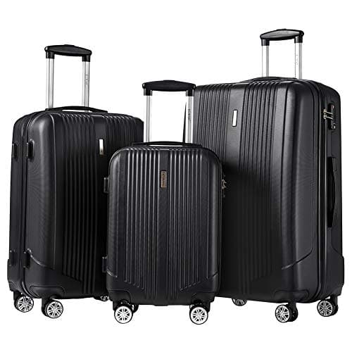 Luggage Set 3 Piece Set Suitcase set with TSA Lock Spinner Hard shell Lightweight (Black)