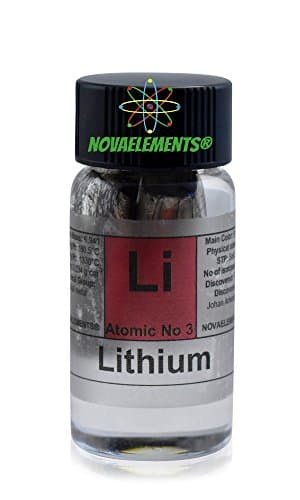 Lithium Metal Element 3 Sample Li, Pure 1 Gram 99,9% Shiny Mini cylinders Inside Labeled Glass Vial