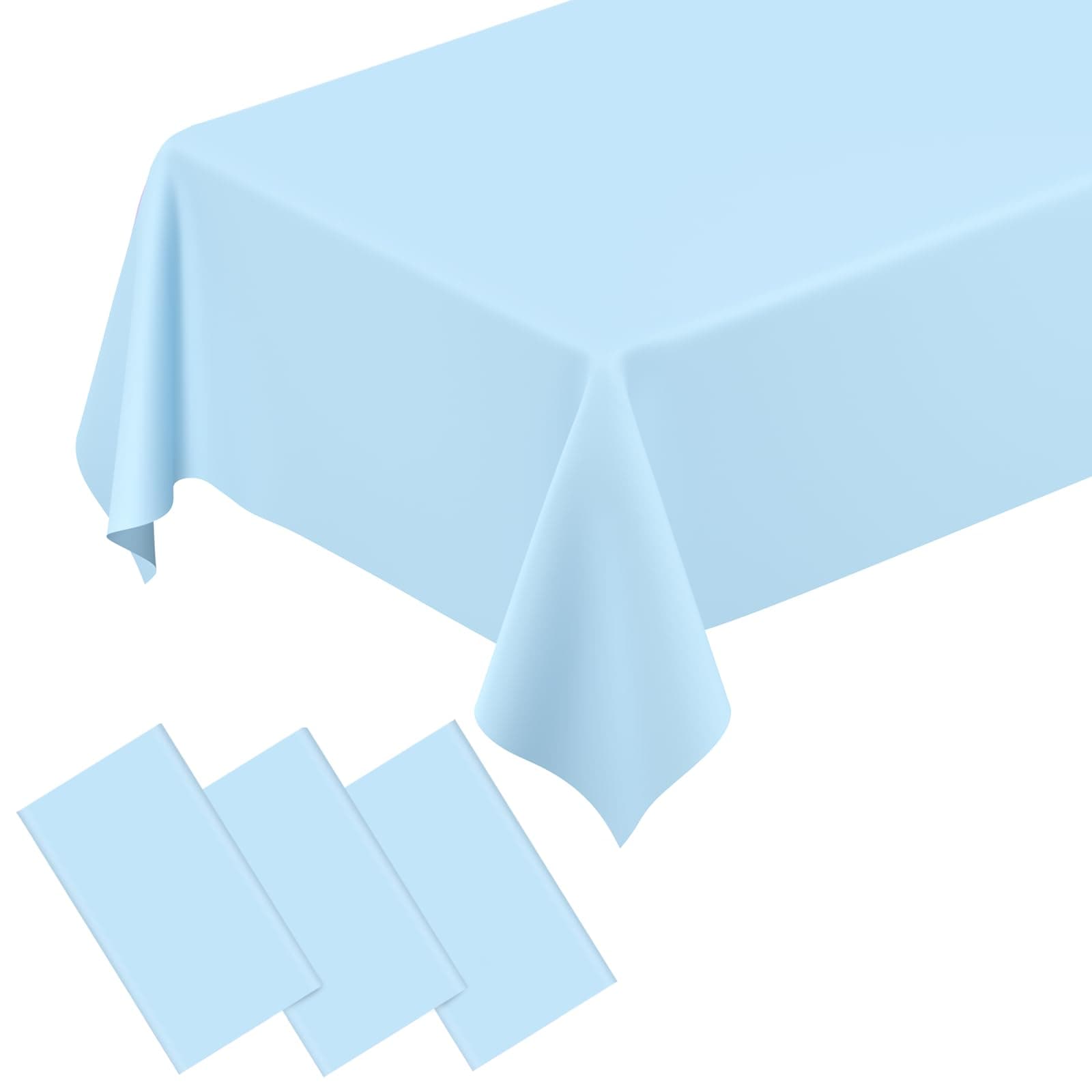 QISOLIY 3 Pcs Light Blue Tablecloth Plastic Table Cloth for Parties Disposable Rectangle Light Blue Table Cloths for Baby Shower Wedding Birthday Holiday Party Decorations 54 ×108 Inch