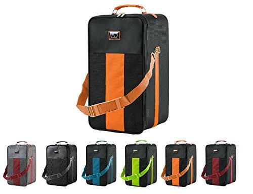 Large Wig Travel Box with Top Handle, Shoulder Strap & Double Zipper, Carrying Case with Removable Head-Holding Base - Black & Orange - by Adolfo Design