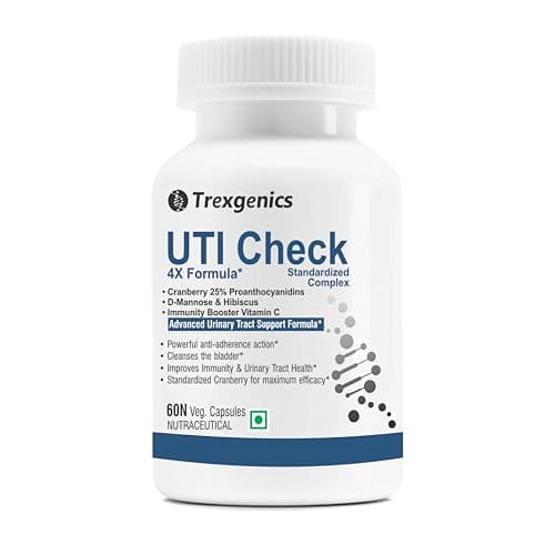 Trexgenics UTI CHECK Advanced Urinary Tract Cleanse & Function, Immunity Support with Optimized Cranberry 200mg, D-Mannose 250mg & Hibiscus 100mg & Vitamin C 40mg (60 Vcaps) (1)