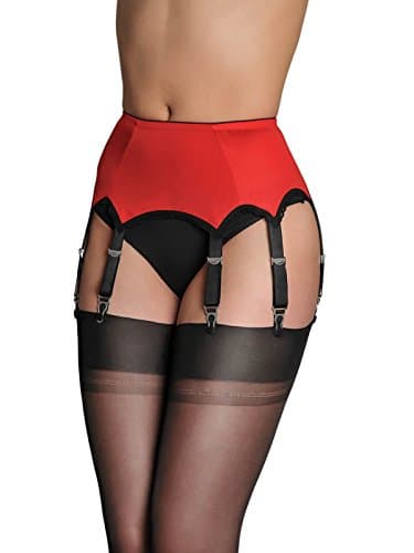 Nancies Womens Plain Panel Garter Belt with 8 Straps (XL) Red