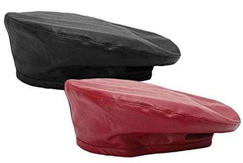 Qiabao Women's Adjustable PU Leather Beret Hat