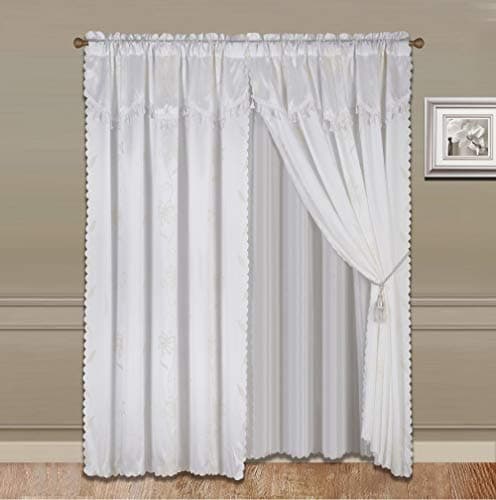 Sapphire Home 2 Panel Window Curtain Set (120" W x 84" L) with Valance and Sheer Backing and 2 Tassels - Faux Silk Shiny…