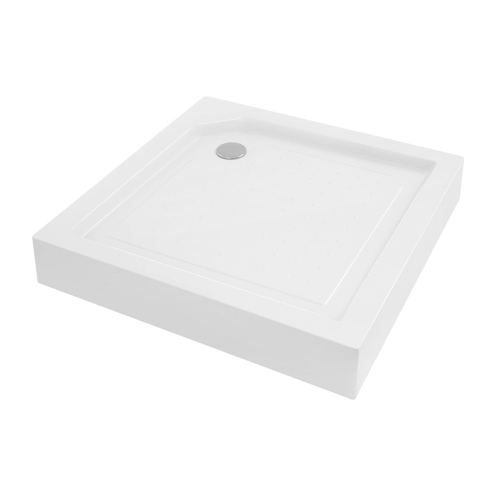 Conner Shower Base, 33"L x 33"W x 5"H, Conner Drain Single Threshold Shower Pan for Embedded/Surface Installation, Anti-slip Texture, Square Shape(White)