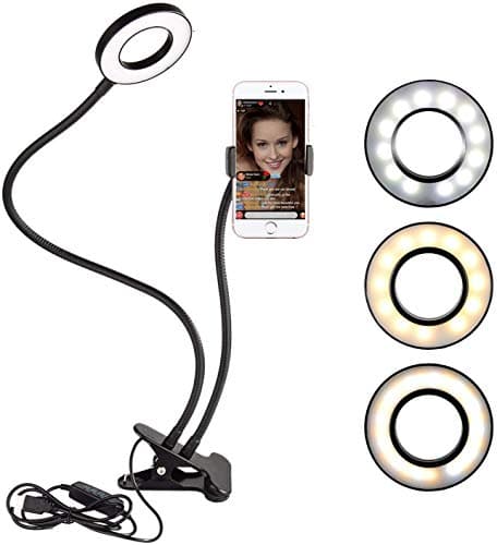 Selfie Ring Light with Cell Phone Holder for Live Stream,[360 Rotating] Video Flexible Holder Gooseneck Mount, Table Lamp Light for YouTube, Facebook, iPhone x 8 7,6/Plus,Samsung,HTC,Huawei (Black)