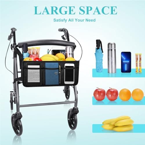 Rolling Walker Basket, Dotday Rollator Walker Bag w/ Cup Holder, Easy to Use Folding Rolling Walker Storage Bag, Never tipping over the walker, Best Gift for Family and Friends - (For Rolling Walkers)