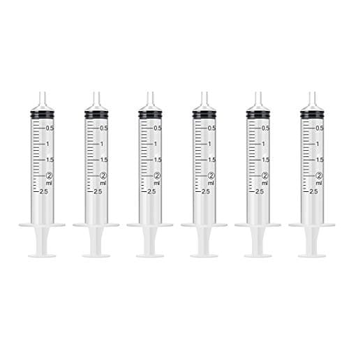 6 Pack – 2.5ml Plastic Syringe with Measurement, No Needle Suitable for Refilling and Measuring Liquids, Feeding Pets, Oil or Glue Applicator