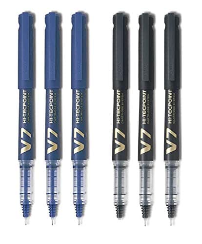 V7 Hi-Tecpoint Cartridge System Rollerball Pen Medium Point - (Blue 3 & Black 3)