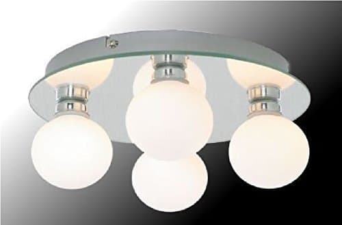 Marco Tielle Hollywood Globe 4 Light Bathroom Mirrored Ceiling Light with White Opal Glass Shades