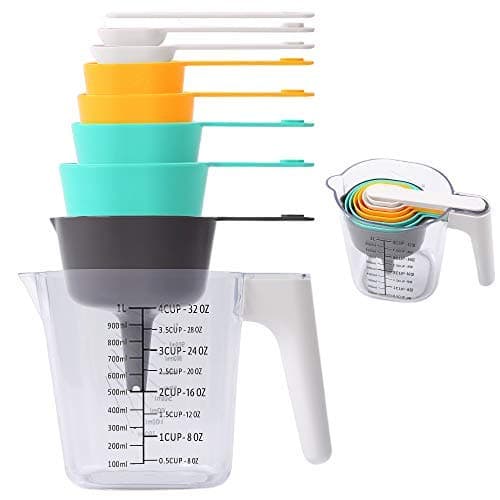 9 Piece Measuring Cups and Spoons Set, Stackable Kitchen Measurement Tools, Dry, Wet and Liquid Use, Baking and Cooking Support