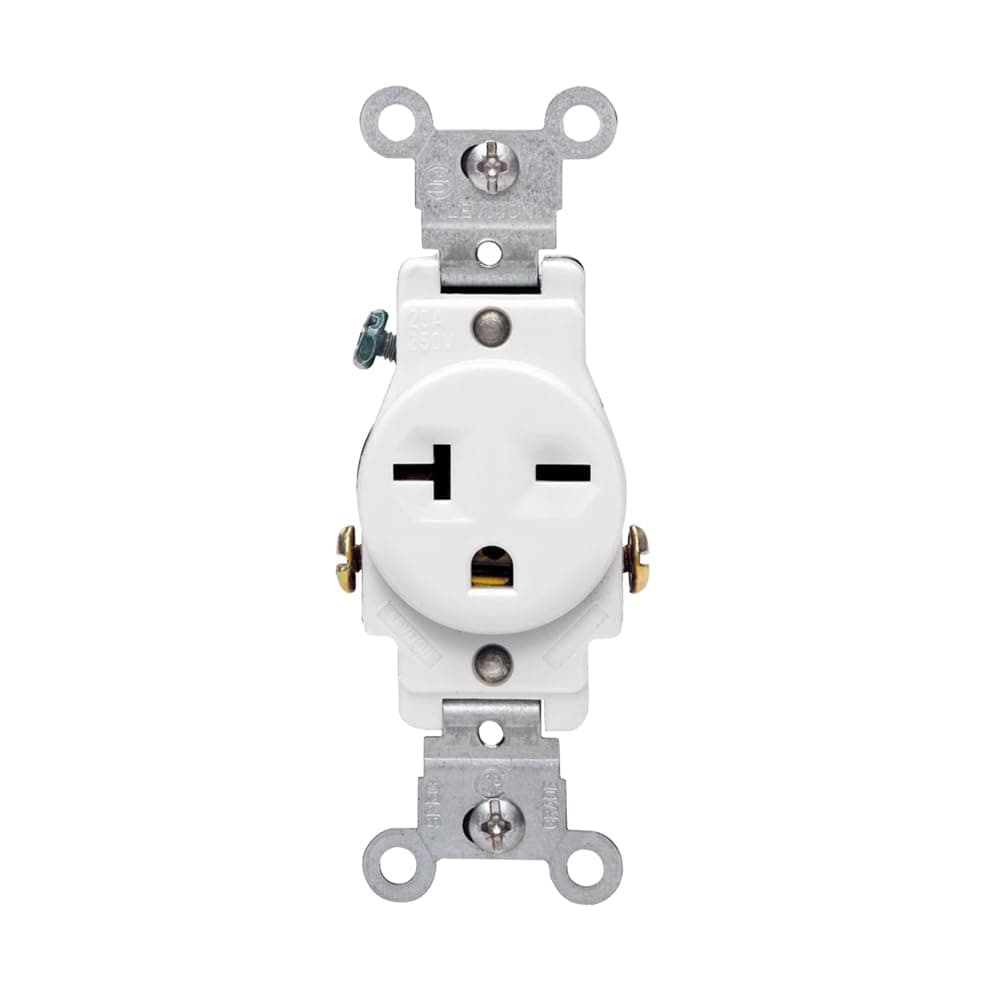 Leviton Single Receptacle Outlet Commercial Specification Grade Smooth Face 20 Amp 250 Volt, Side Wire NEMA 6-20R 2-Pole 3-Wire, White, 5821-W