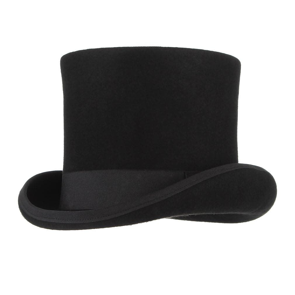 Men 100% Wool Mad Hatter Satin Lined Black Top Hats 6.7" High Topper Hat