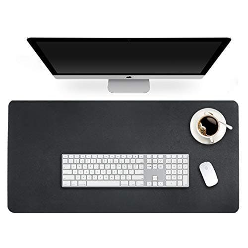 Desk Blotter Pad Table Protector Mat on Top of Work Writing Office Laptop Desk Under Keyboard Computer Desktop Cover Mousepad Men Boy Kids Decorative Accessory Waterproof PU Leather Black 16 x 32 Inch