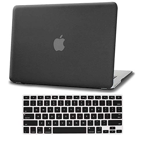 AmaBe for MacBook Air 13"/13.3" case Model: A1369 / A1466,Bundle 2 in 1 Rubberized Matte Plastic Hard Shell Cover Case with Silicone Keyboard Cover Skin Black