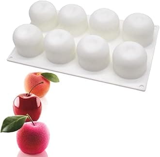 Cake Silicone Molds for Baking Dessert Jelly Ice Cream 3D Fruit Shapes Silicone Mold for Chocolate Candy Pastry Truffle Pudding Jelly Cheesecake Mousse Soap, 8-Cavity Apple Mold