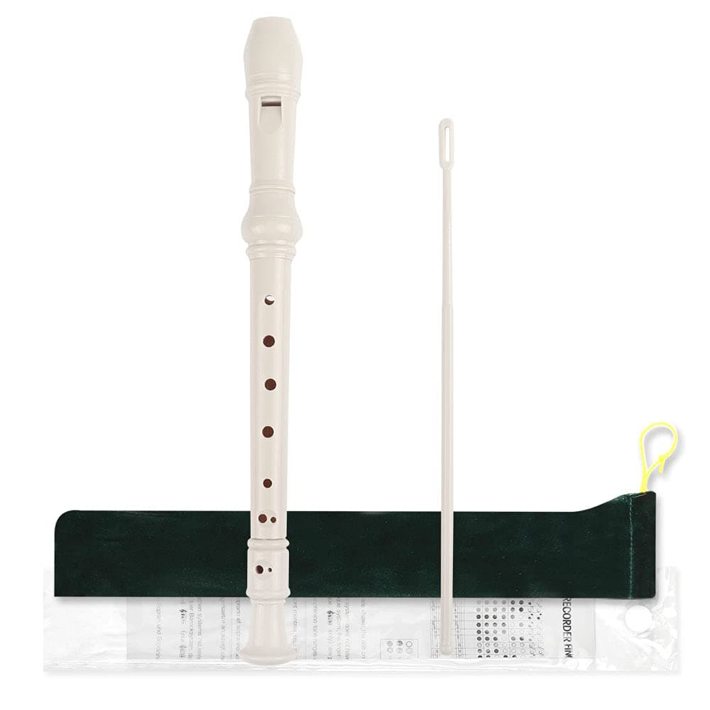 Mr.Power Soprano Recorder ABS Plastic Recorders German Style C Key with Cleaning Rod, Thumb Rest, Fingering Chart, Case Bag (White)