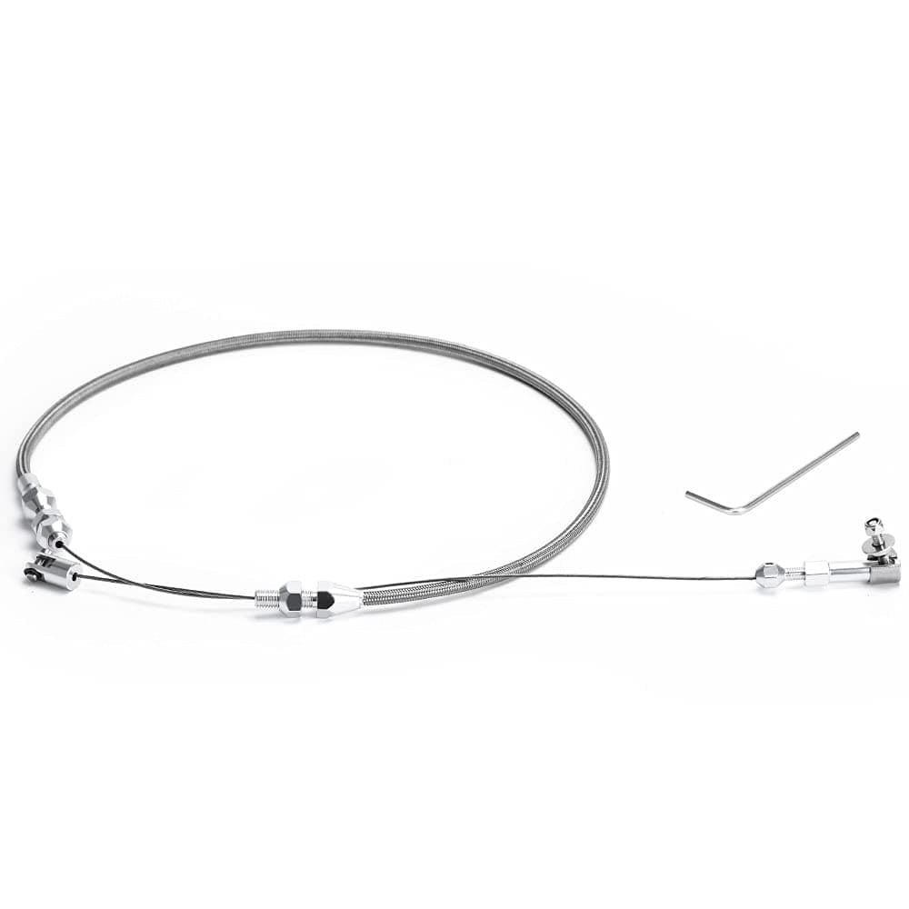 - 24" Univeral Throttle Cable Kit Stainless Steel Braided Adjustable Automotive Accelerator Cable Covering Locking Kit