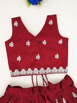Girls Readymade Crop Top With Lehenga - Taffeta Silk Embroidered Lehenga Choli - Perfect for Ethnic, Party & Wedding - Traditional Dress