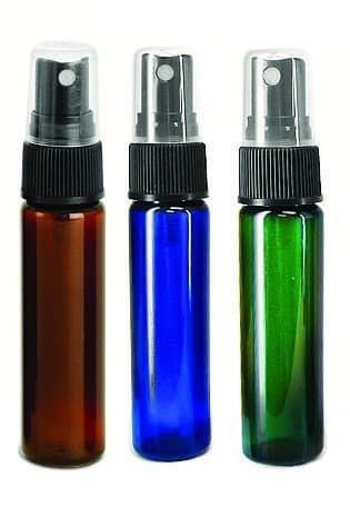 Three 1 oz Spray Bottles | Fine Mist Atomizers | Amber, Blue & Green | BPA Free | Slim Cylindrical Profile