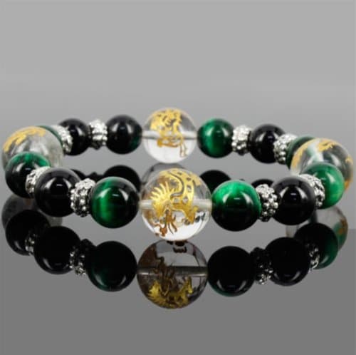 Four Gods sum pattern accessories dragon tiger phoenix four God Men Women Men Women four God bracelet natural stone feng shui rosary four God beast Xuanwu Blue Dragon White Tiger Suzaku green tiger eye onyx bracelet charm bracelet 12mm/10mm power stone sculpture carved crystal gold (japan import)