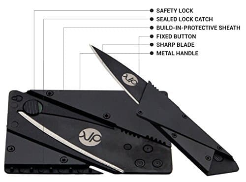 Credit Card Folding Knife Stainless Steel - Metal Handle, Multi Function, Card Shape, Survival, Hunting Pocket Wallet Knife / Cutter - Black, PU Bag