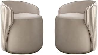 T&T Co Light Luxury 360 Degree Rotating Makeup Bench Bedroom Dressing Table With Backrest Round Ottoman Vanity Chair (Design 2, Set of 2)