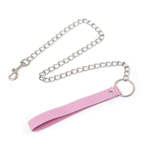 2.5' Choker Chain Leash with PVC Leather Handle for Neck Collar (Pink)