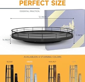 12" Oak Bathroom Vanity Tray Turntable for Perfume Candle, Round Wooden Decorative Tray for Kitchen Sink Countertop Organizer, Bathroom Counter Organizer for Skincare Makeup, Farmhouse Black Gold