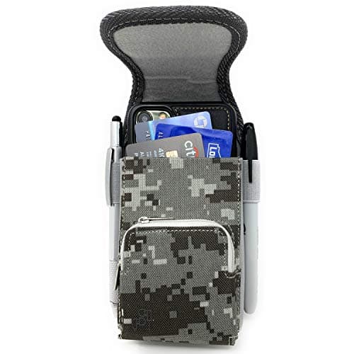Phone Pouch for Samsung Galaxy Note 10, 9, 8, S9 Plus, S9, S8, S8 Plus. Holster with Strong Magnetic Closure, Card Holder and Zipper Pocket. (CAMO)