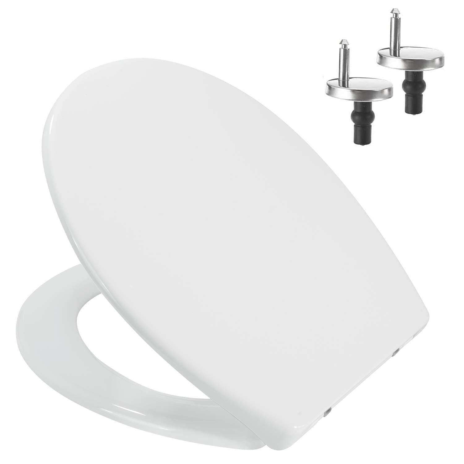 – Mass Dynamic Soft Close Toilet Seat – White Plastic Loo Seat with Quick Release, Top Fix Adjustable Hinges, Standard Oval Toilet Seat (450mm x 370mm)