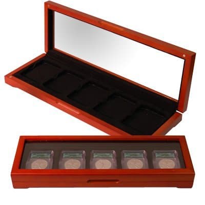 First Commemorative MintWood Display Box for 5 Graded Coins