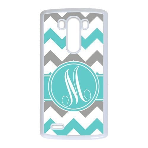 Custom White Grey Teal Chevron Monogram LG G3 Plastic Cover Case