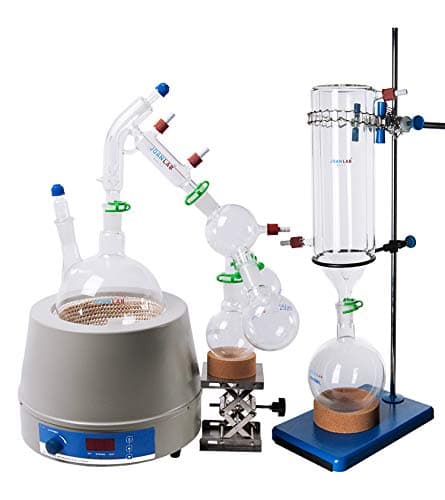 Short Path Distillation Set with Cold Trap, 2000 ml (Glassware with Heating Stirring Mantle, Metal Stands and Clamps)